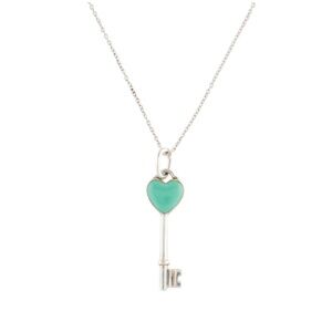 Tiffany & Co. Enamel Heart Key Pendant Necklace